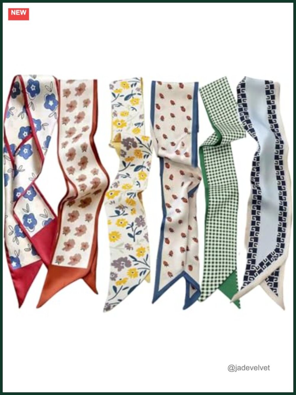 6 Pack Silk Feel Fashion Scarf for Handbags Hair Neck Accessories Lightweight